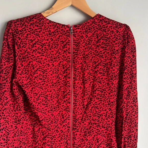 Alice + Olivia Polly Fit Flare Leopard Print Long Sleeve Mini Red Dress - Picture 11 of 15